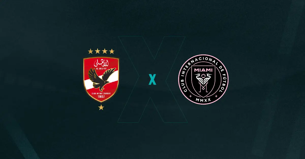 Escudos de Al Ahly x Inter Miami, que se enfrentam pelo Mundial de Clubes