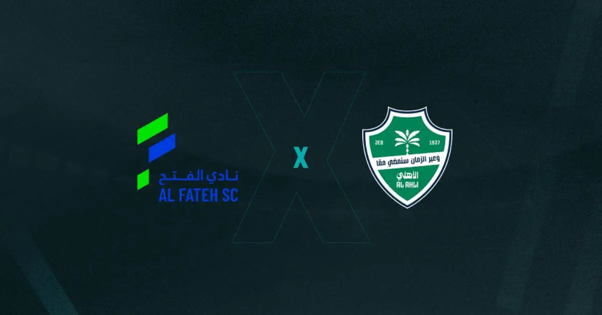 Escudos de Al-Fateh x Al-Ahli, que duelam pelo Campeonato Saudita