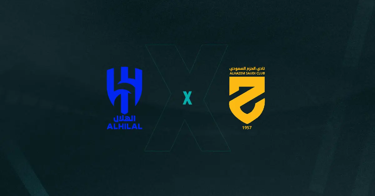 Escudos de Al-Hilal x Al-Hazem, que se enfrentam no Campeonato Saudita