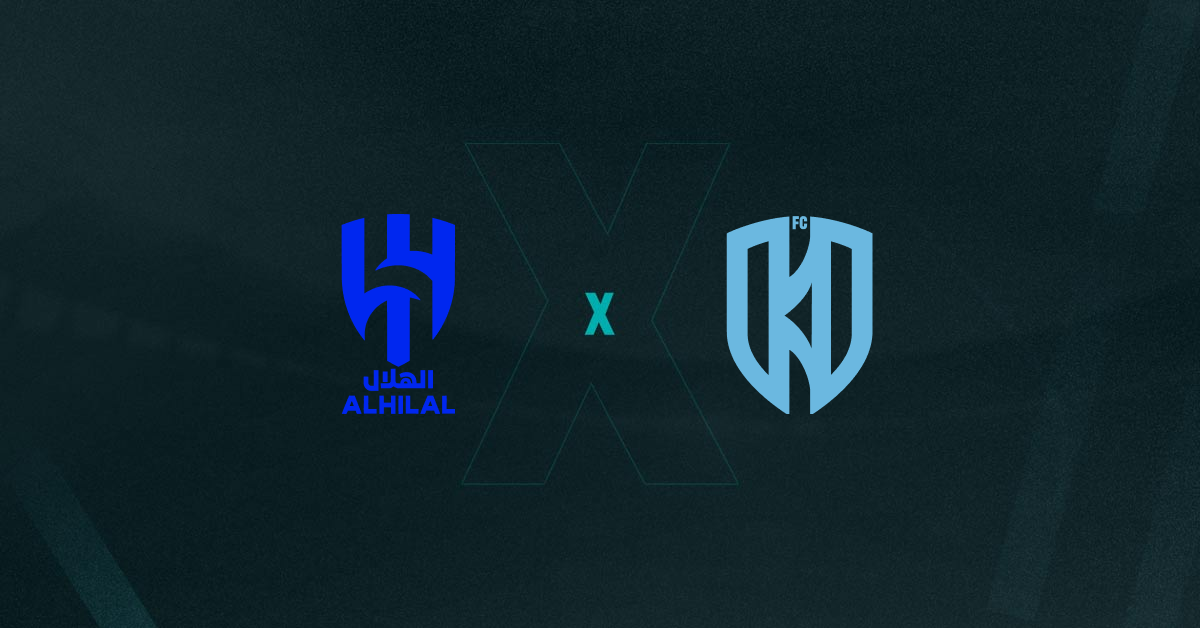 Escudos de Al-Hilal x Al-Okhdood, que duelam pelo Campeonato Saudita