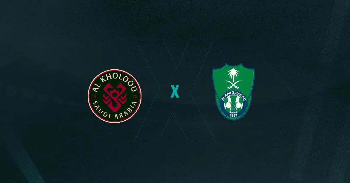 Escudos de Al-Kholood x Al-Ahli, que se enfrentam pelo Campeonato Saudita