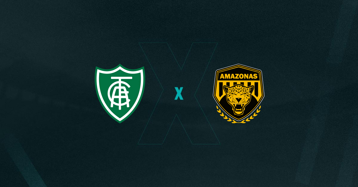 Escudos de América-MG e Amazonas FC, que se enfrentam em partida válida pela 3ª rodada da Série B do Campeonato Brasileiro 2025.