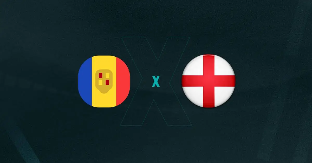 Escudos de Andorra e Inglaterra, que duelam pelas Eliminatórias Europeias