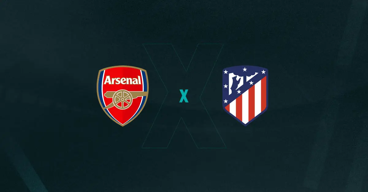 Escudos de Arsenal x Atlético de Madrid, que se enfrentam pela Champions