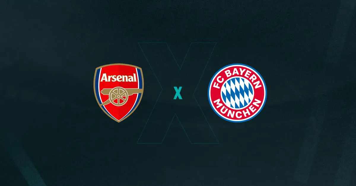 Escudos de Arsenal e Bayern de Munique, que duelam pela Champions League
