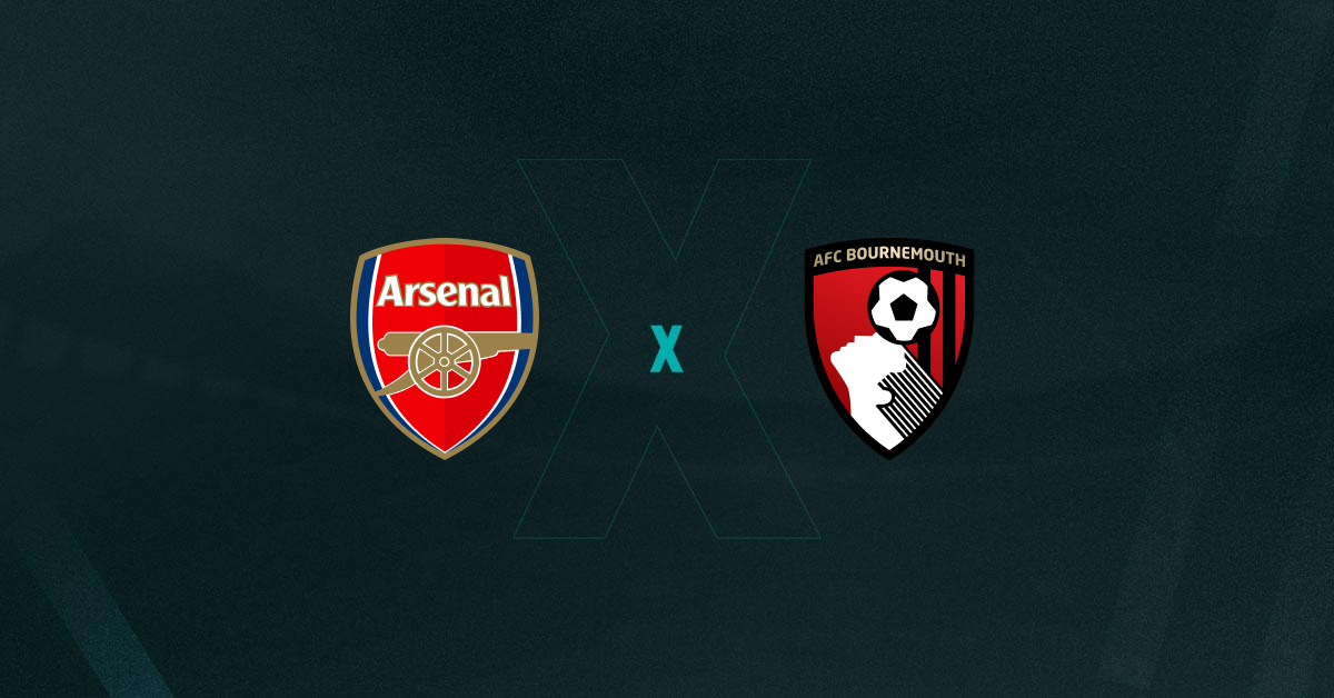 Escudos de Arsenal e Bournemouth, que se enfrentam pela 35ª rodada da Premier League 2024/25.