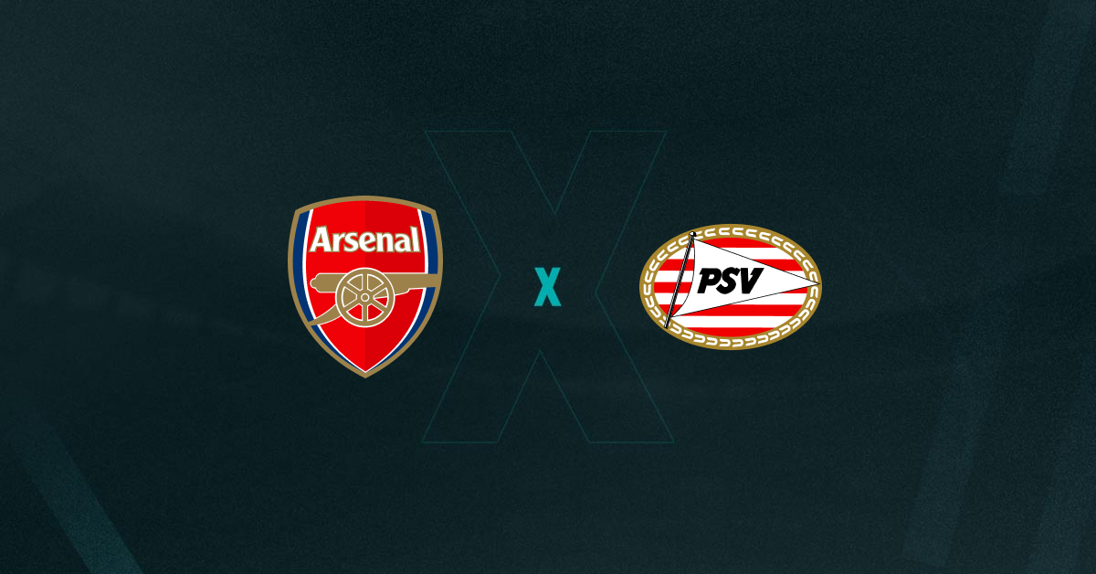 Escudos de Arsenal x PSV Eindhoven, que se enfrentam pelas oitavas de final da Champions League