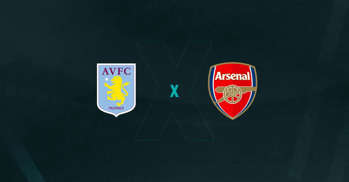 Escudos de Aston Villa e Arsenal, que duelam pela Premier League