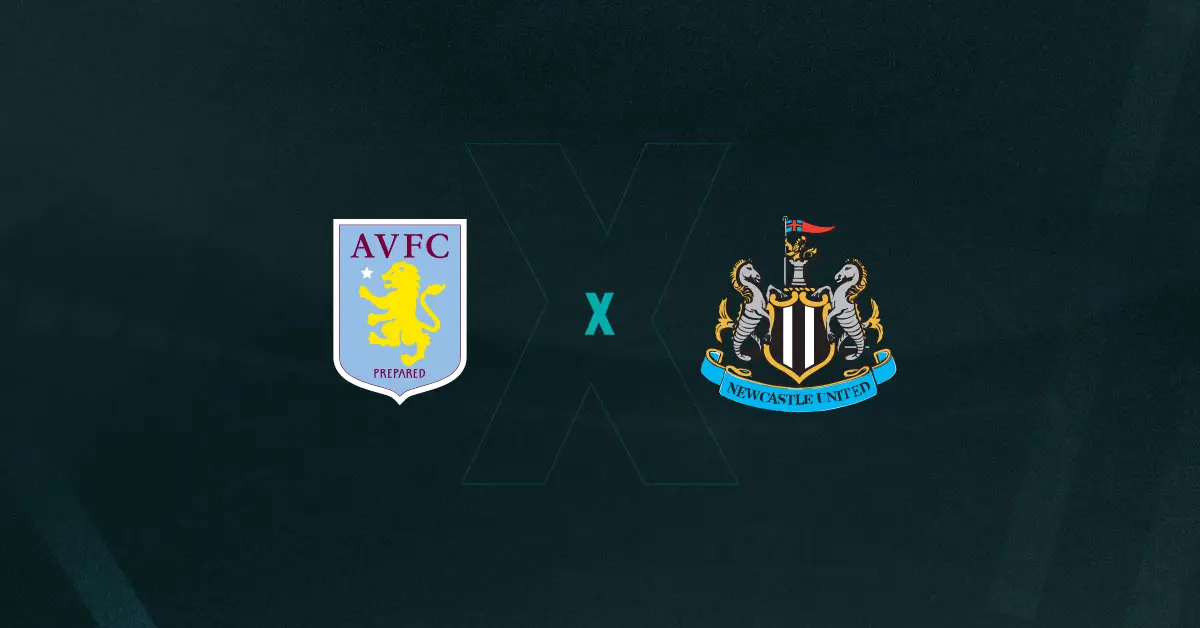 Escudos de Aston Villa e Newcastle, que duelam pela Premier League