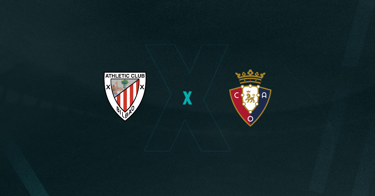 Escudos de Athletic Bilbao x Osasuna, que se enfrentam pela liga espanhola