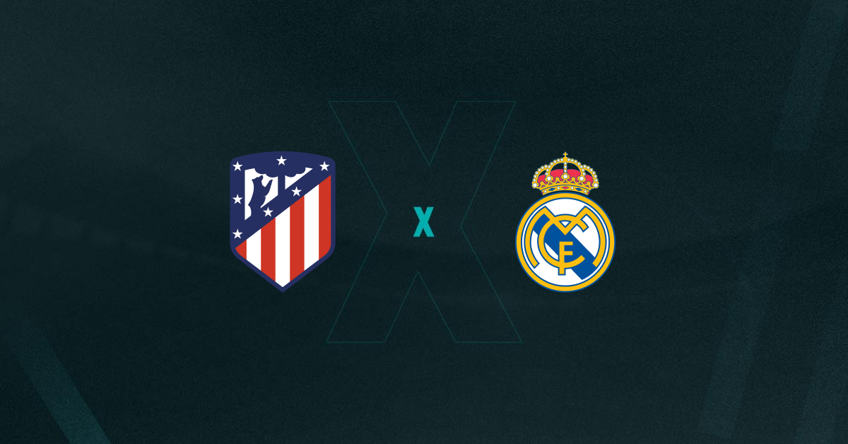 Escudos de Atlético de Madrid e Real Madrid, que duelam pelas oitavas da Champions League