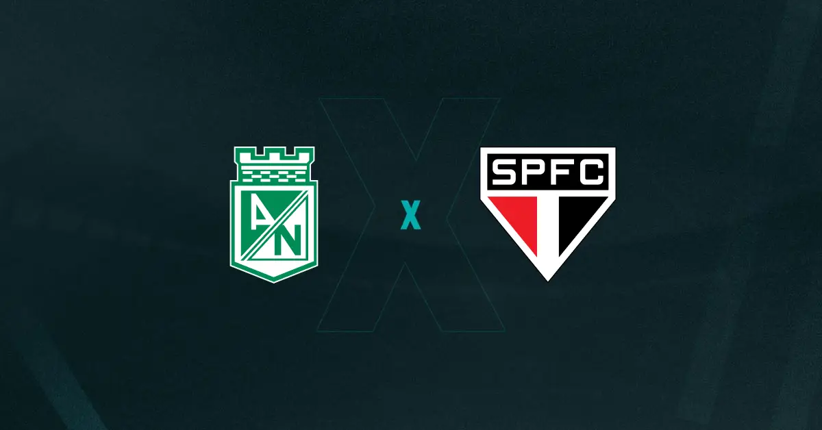 Escudos de Atlético Nacional e São Paulo, que duelam pelas oitavas de final da Libertadores
