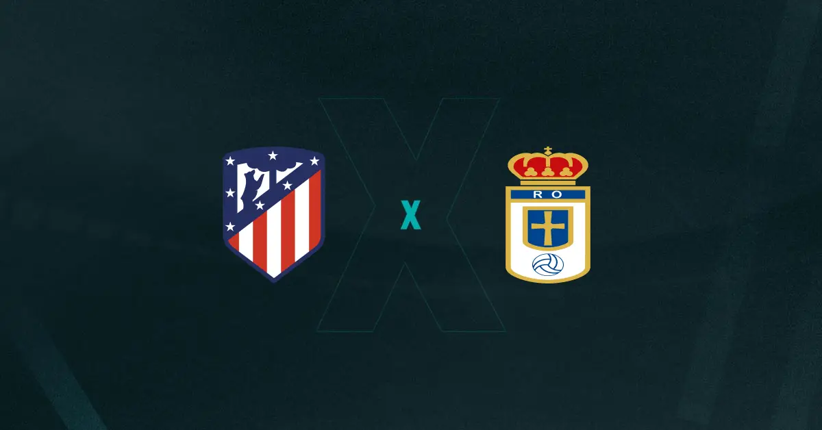 escudos de Atlético Madrid e Real Oviedo, que se enfrentam em partida válida pela 14ª rodada da La Liga 2025/26.