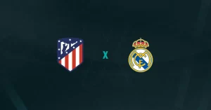 Escudos de Atlético de Madrid e Real Madrid, que duelam pela Supercopa da Espanha