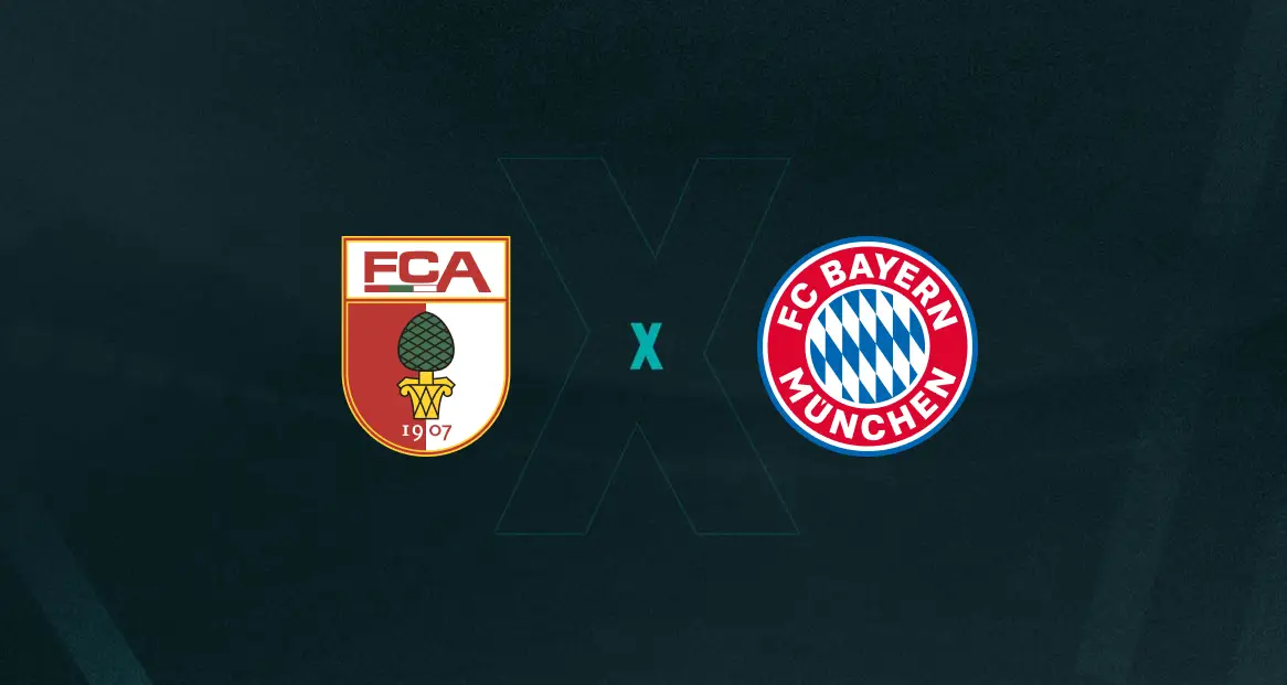 Escudos de Augsburg x Bayern de Munique, que se enfrentam pela Bundesliga