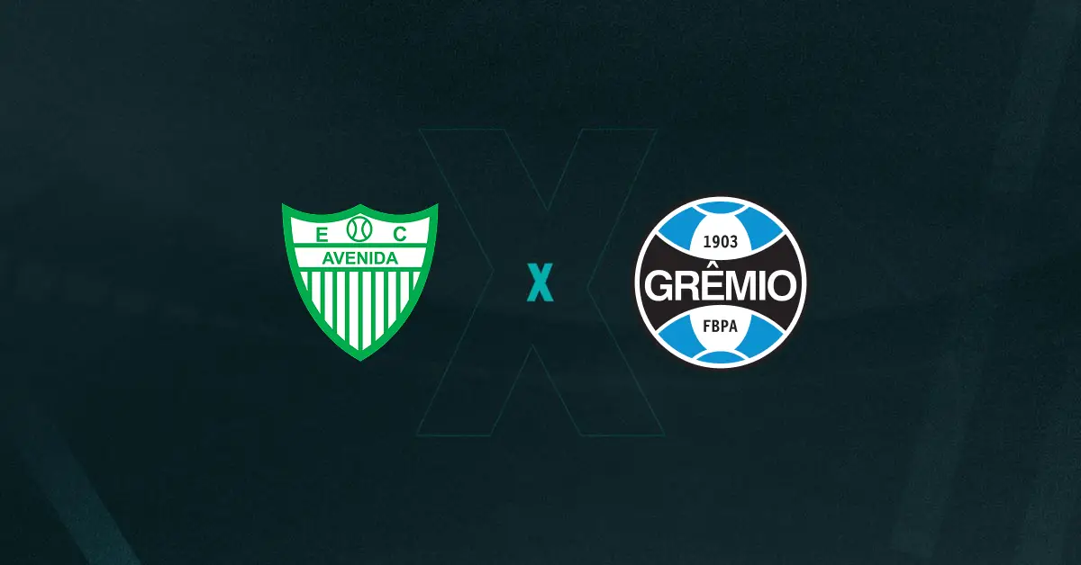 Escudos de Avenida x Grêmio, que se enfrentam pelo Gauchão