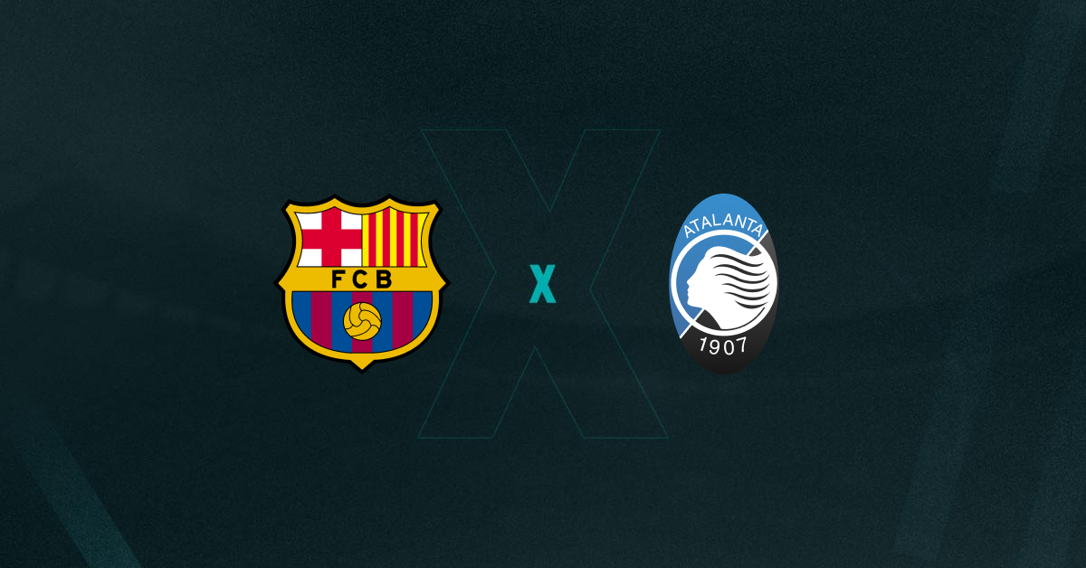 Escudos de Barcelona e Atalanta, que se enfrentam pela Champions League