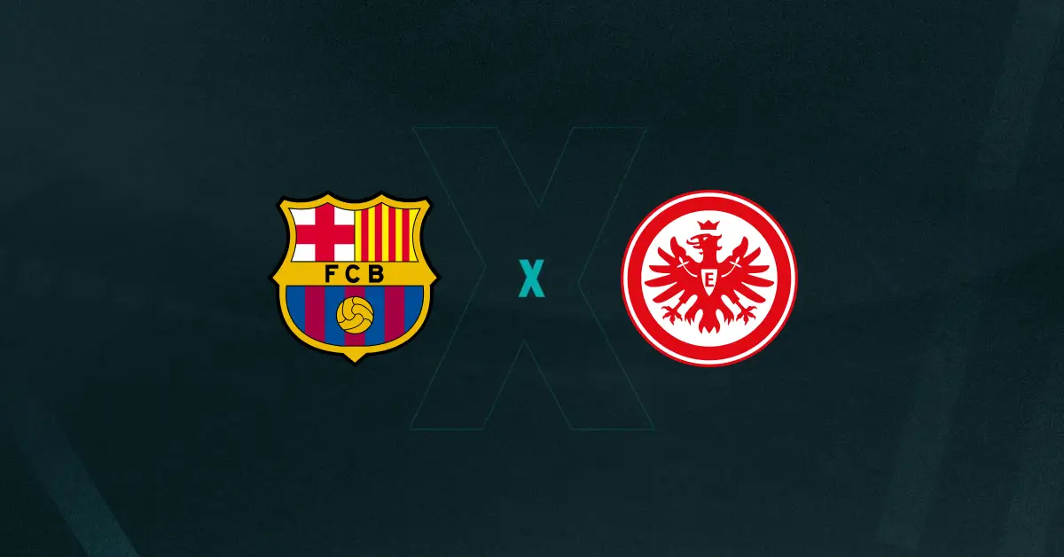 Escudos de Barcelona x Eintracht, que se enfrentam pela Champions League