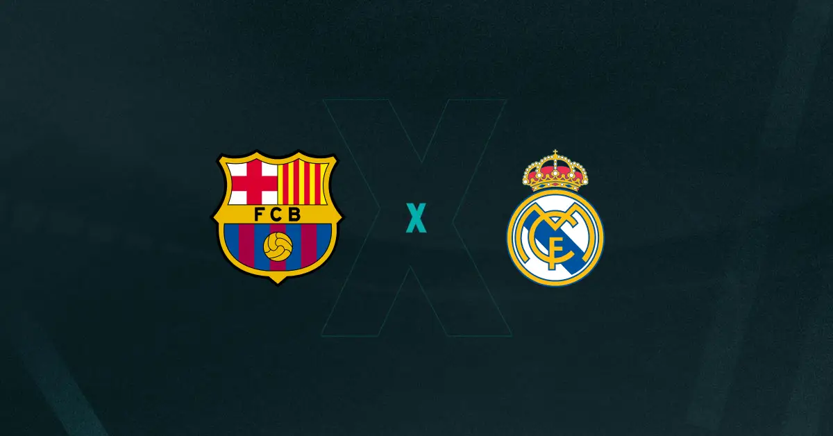 Escudos de Barcelona e Real Madrid, que fazem o El Clasico pela La Liga