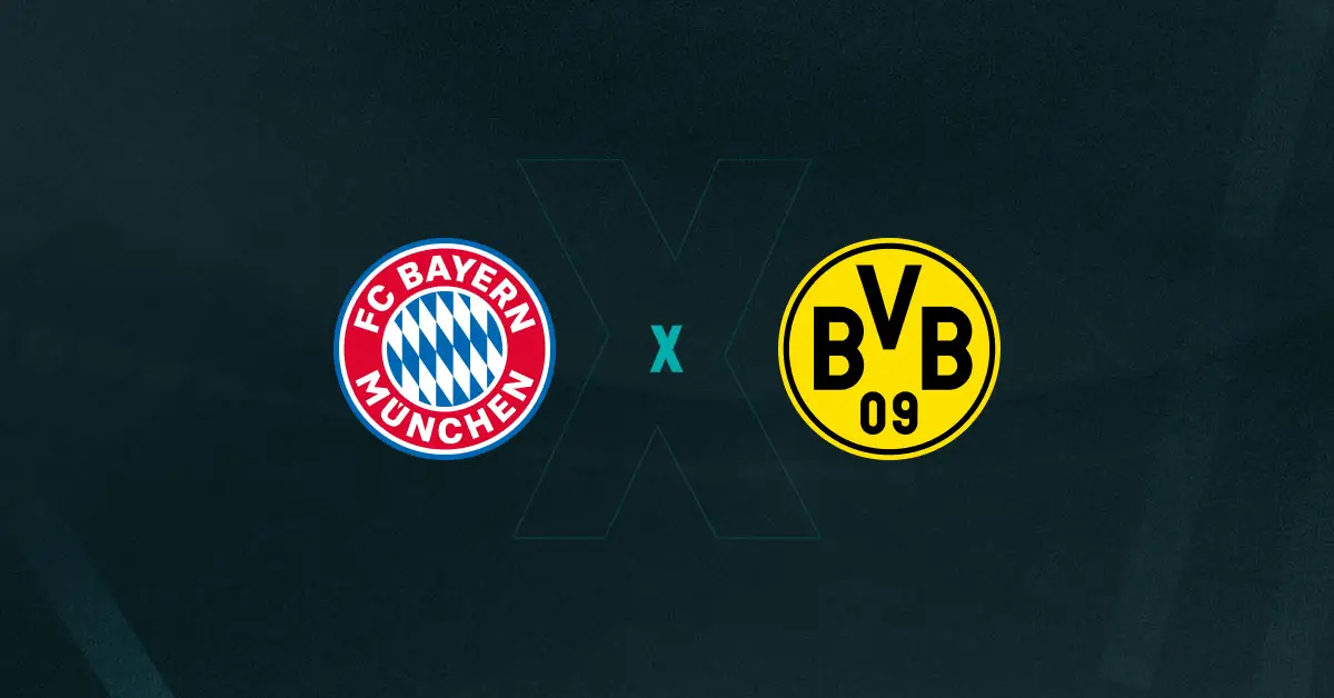 Escudos de Bayern de Munique x Borussia Dortmund, que se enfrentam pelo Campeonato Alemão