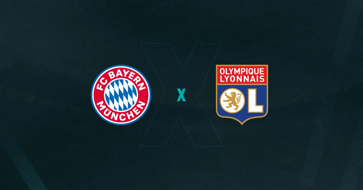 Escudos de Bayern Feminino e Lyon Feminino, que duelam pela Champions League Feminina
