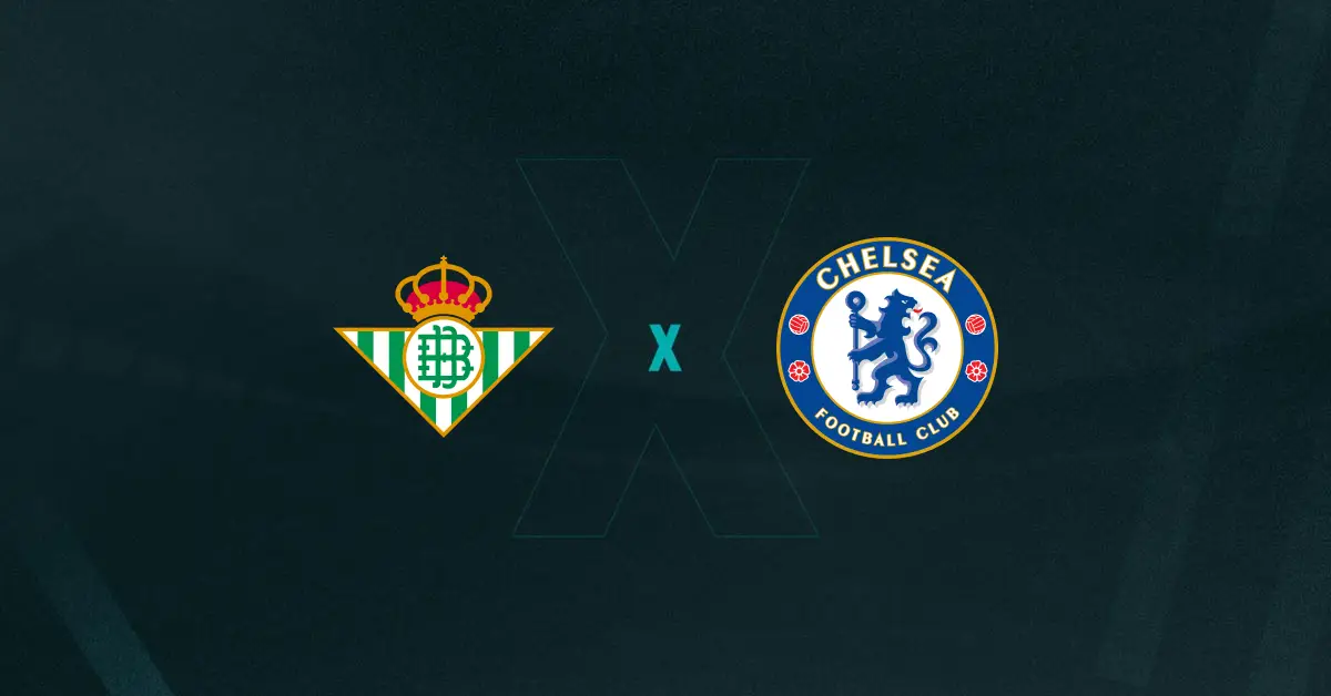 Escudos de Betis e Chelsea, que duelam pela final da Conference League