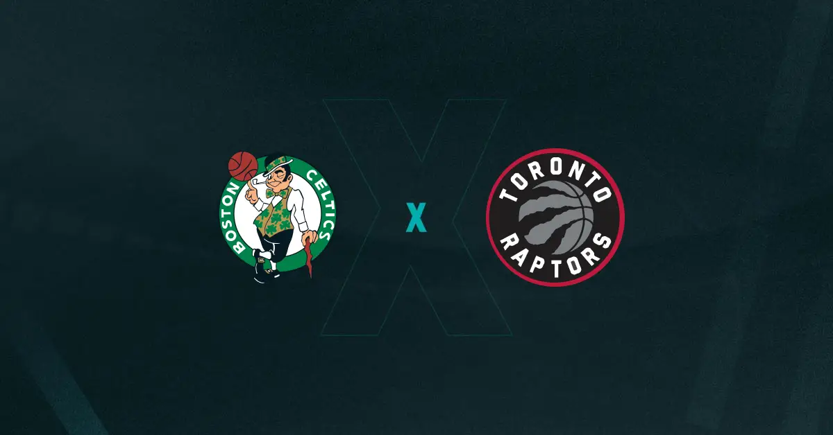 Escudos de Boston Celtics x Toronto Raptors, que se enfrentam pela pré-temporada da NBA