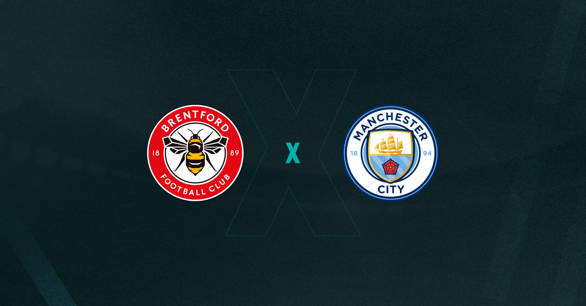 Escudos de Brentford e Manchester City, que duelam pela Premier League