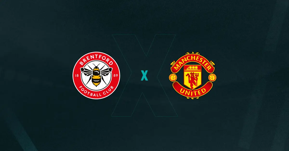 Escudos de Brentford x Manchester United, que se enfrentam pela Premier League