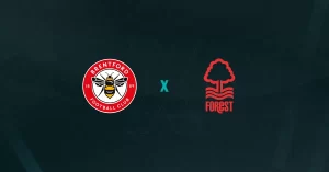 Escudos de Brentford e Nottingham Forest, que duelam pela Premier League