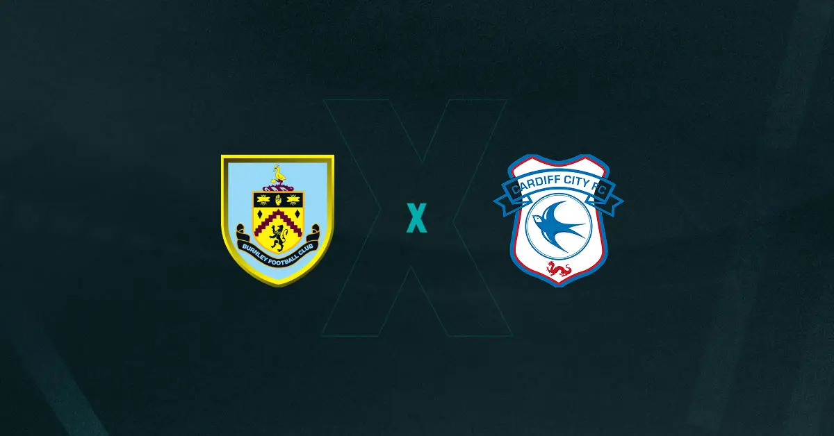 escudos de Burnley e Cardiff, que se enfrentam pela terceira fase da Copa da Liga Inglesa 2025/26.