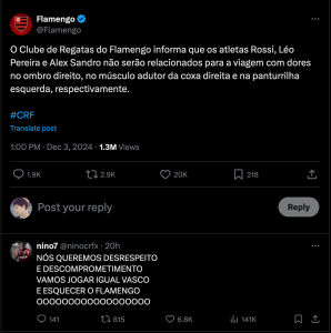 Post Twitter Flamengo