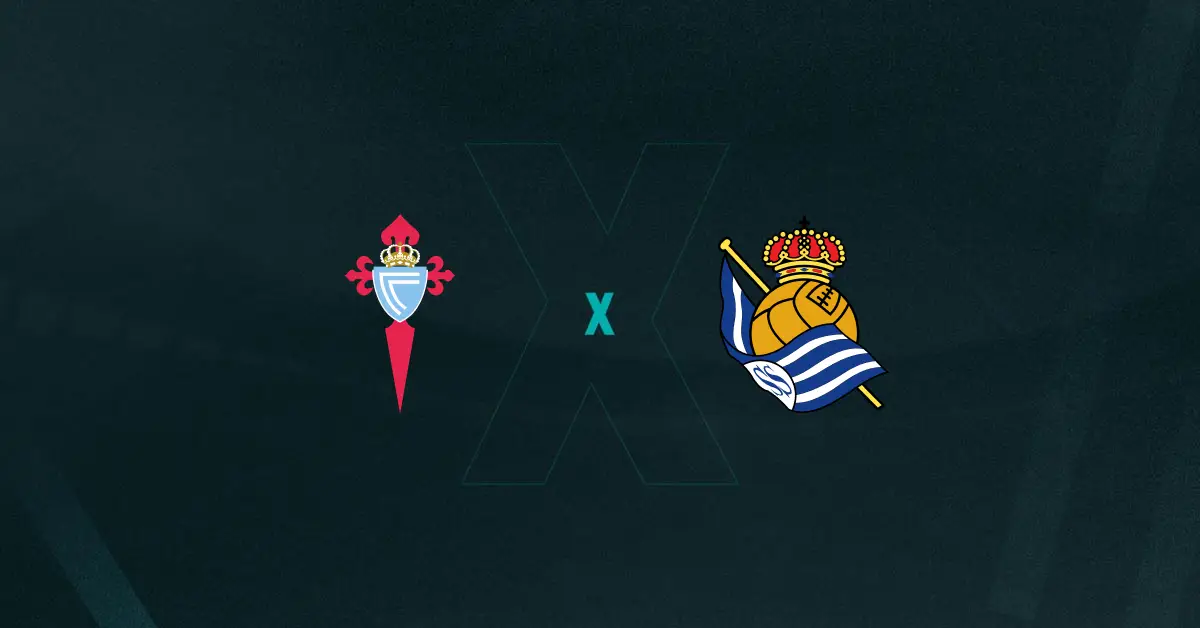 Escudos de Celta de Vigo x Real Sociedad, que se enfrentam pela La Liga