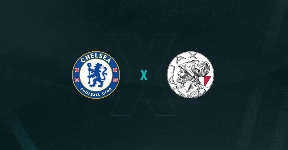 Escudos de Chelsea e Ajax. que duelam pela Champions League