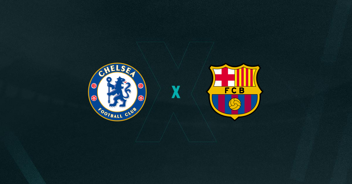 Escudos de Chelsea e Barcelona, que se enfrentam pelo jogo de volta da semifinal da Champions League Feminina 2024/25.