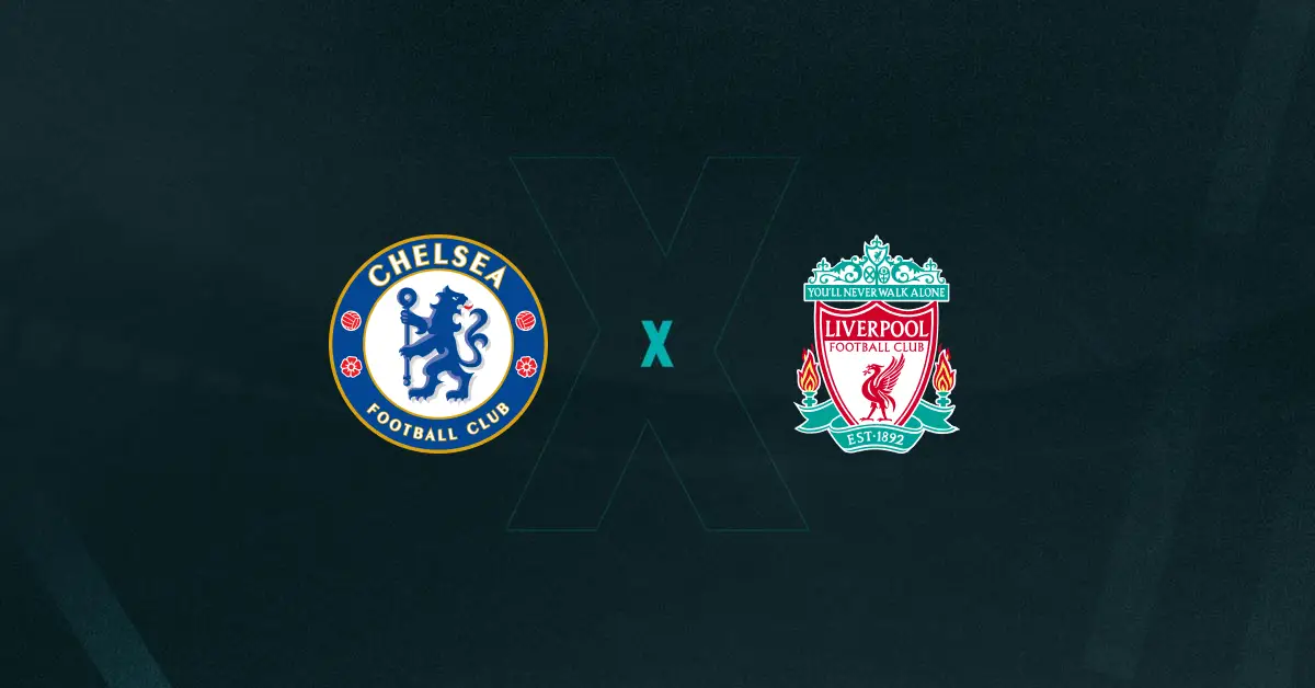 Escudos de Chelsea x Liverpool, que se enfrentam pela Premier League