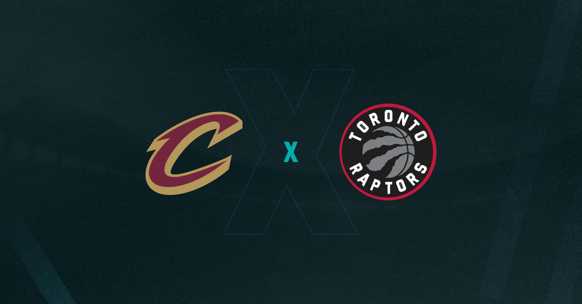 Escudos de Cleveland Cavaliers e Toronto Raptors que se enfrentam pela NBA.