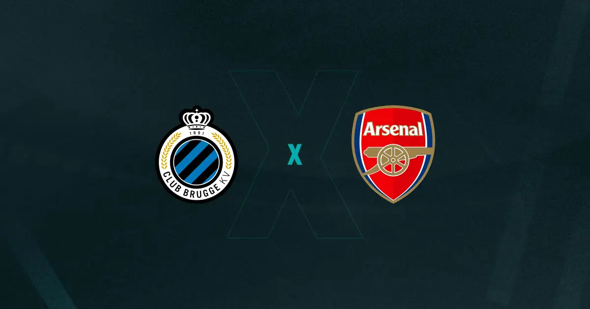 Escudos de Club Brugge x Arsenal, que se enfrentam na Liga dos Campeões