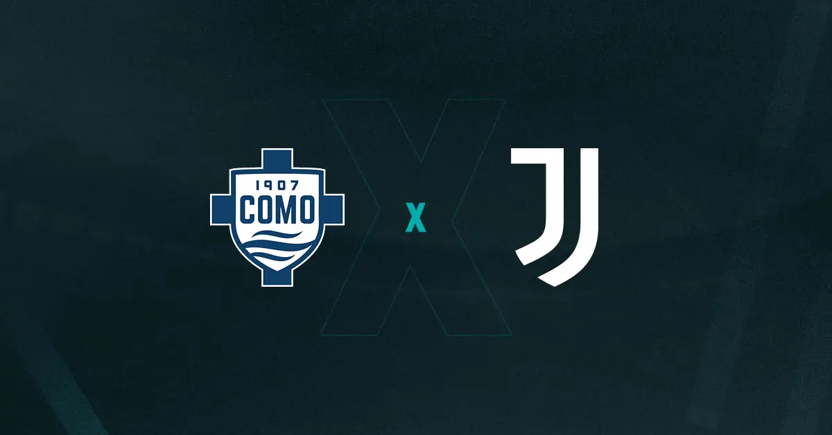 Escudos de Como x Juventus, que se enfrentam pelo Campeonato Italiano