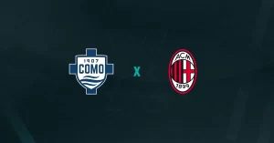 Escudos de Como e Milan, que duelam pelo Campeonato Italiano