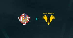 Escudos de Cremonese e Verona, que duelam pelo Campeonato Italiano