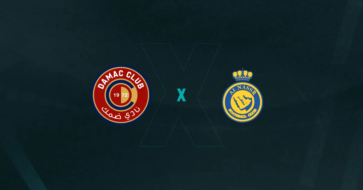 Escudos de Damac x Al-Nassr, que se enfrentam pelo Campeonato Saudita