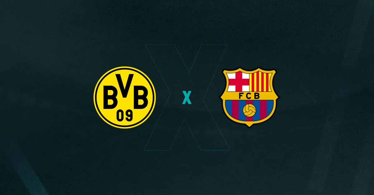 Escudos de Borussia Dortmund e Barcelona, que duelam pelas quartas da Champions League