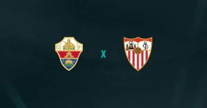 Escudos de Elche e Sevilla, que duelam pela La Liga