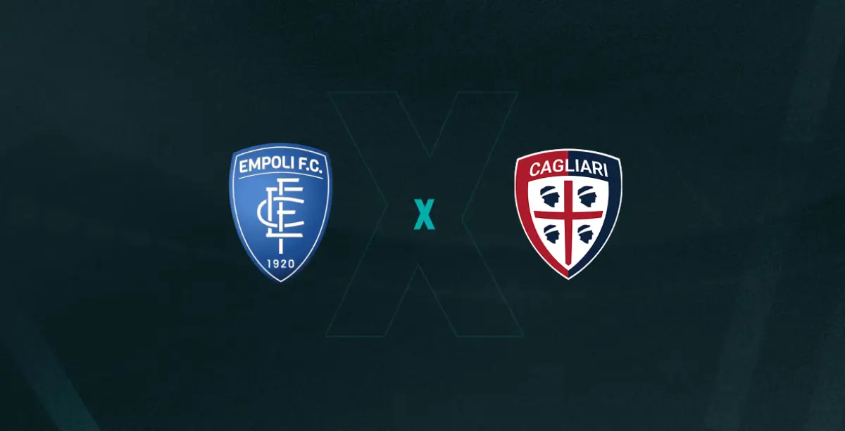Escudos de Empoli x Cagliari, que se enfrentam em partida válida pela 31ª rodada do Campeonato Italiano 2024/25.
