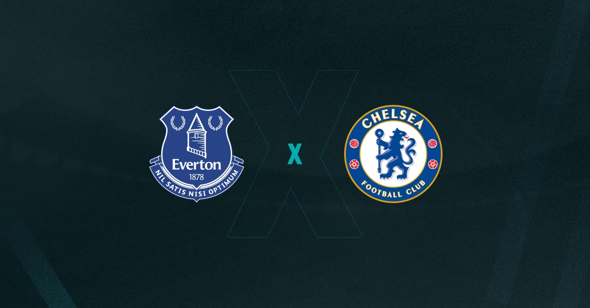 Escudos de Everton x Chelsea, que se enfrentam pela Premier League