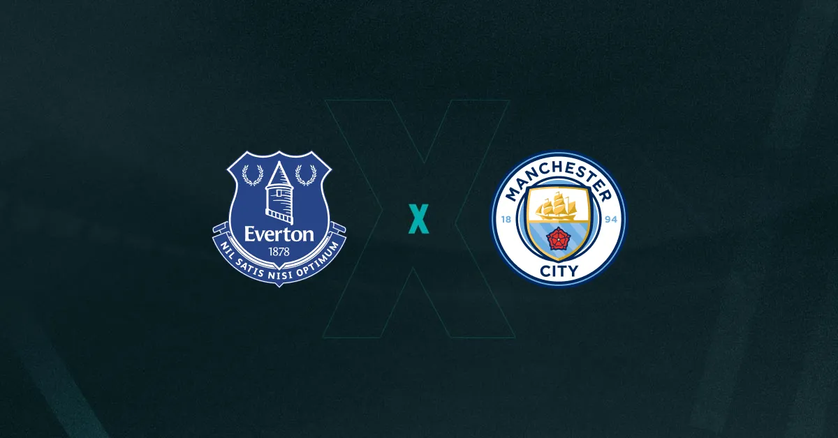Escudos de Everton x Manchester City, que duelam pela Premier League