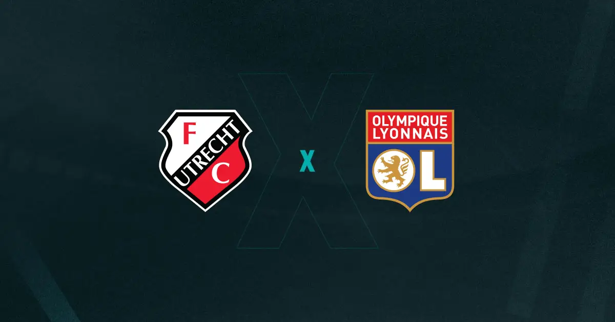 Escudos de FC Utrecht e Lyon, que se enfrentam pela Liga Europa