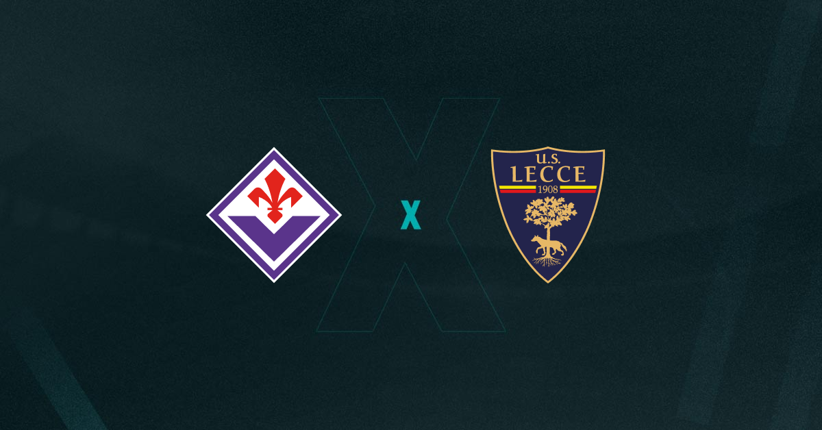 Escudos de Fiorentina x Lecce, se enfrentam pelo Campeonato Italiano 2024/25