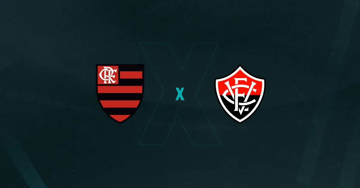 Escudos de Flamengo e Vitória, que se enfrentam pelo Brasileirão 2025